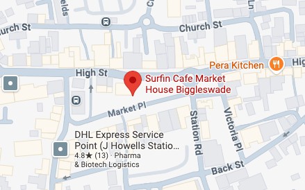 Map showing Surfin Café at Market House, Biggleswade